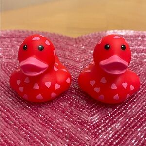Red Rubber Ducks with Pink Hearts
